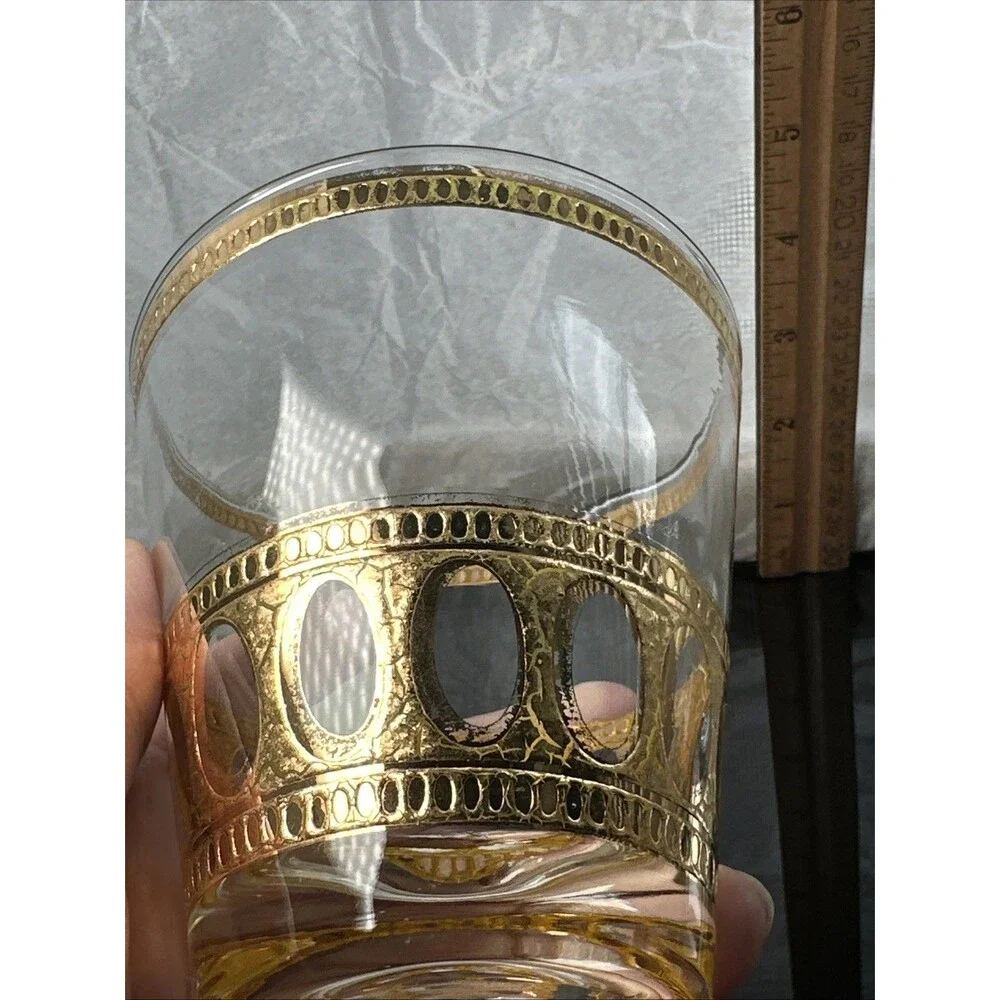 Culver LTD 22K Gold Roman Arch Lowball Glass 4” Mid Century Barware Heavy Base